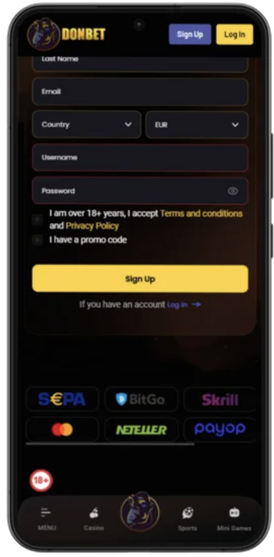Confirming the login on a casino site